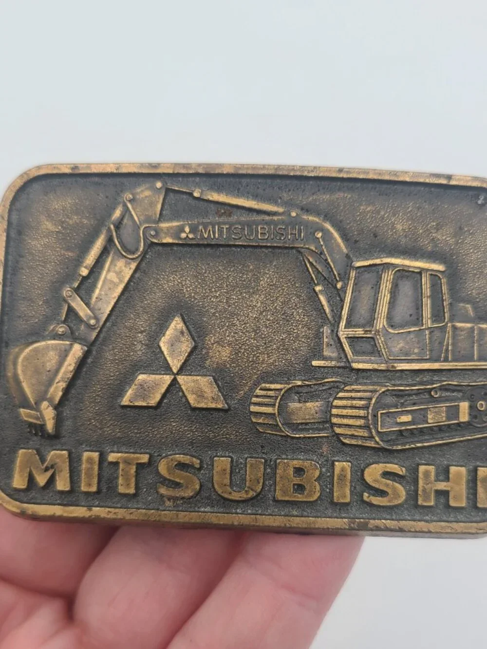 Vintage Mitsubishi Excavator Belt Buckle Construction Heavy Equipment USA